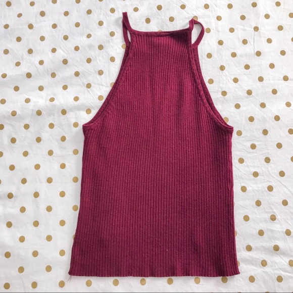 Maroon Ribbed Halter Tank - Picture 2 of 4